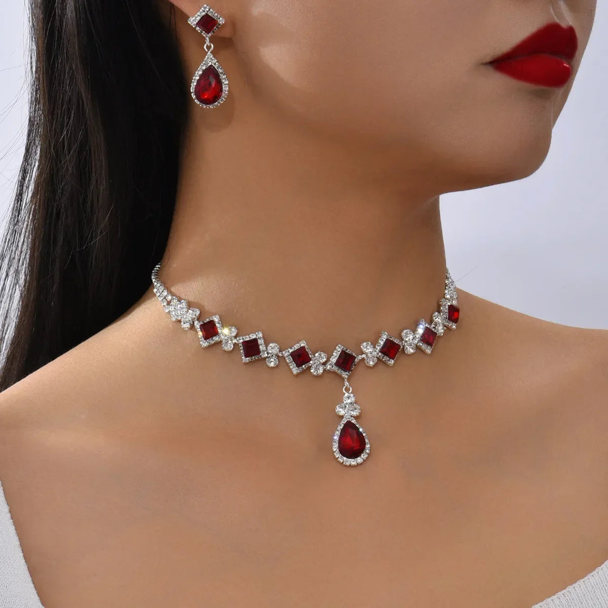 Natural Stone Gala Jewelry Set - Zirconia Necklace and Earring for Special Occasions!