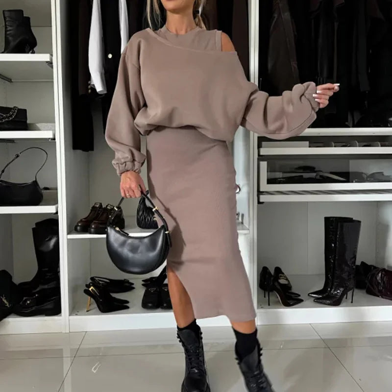 Dualité™ Set with Midi Dress and Overslim Fit Jacket / Contemporary Design that Lengthens and Enchants!