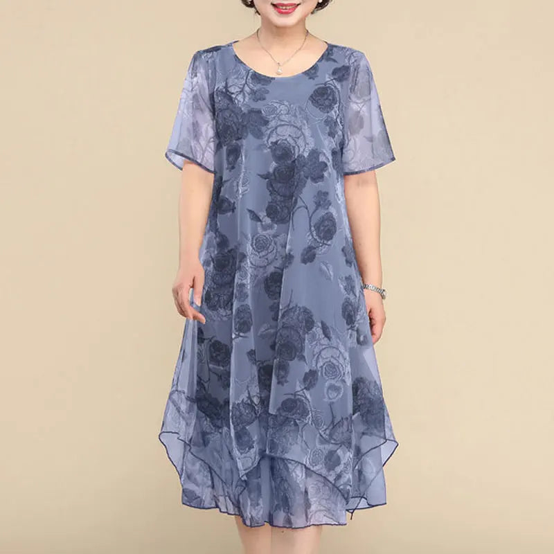 Nice™ Floral Dress in Premium Chiffon with Double Layering and Asymmetrical Hem