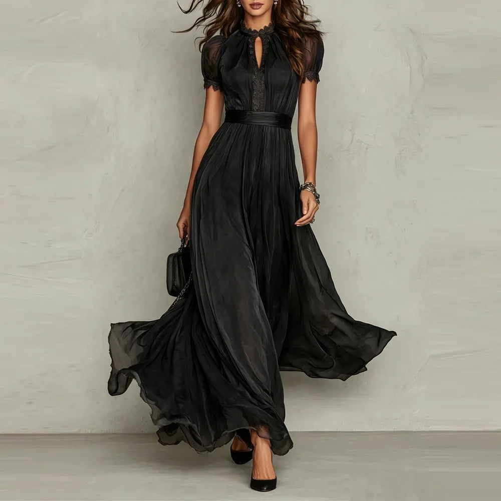 Dress Lenora™ with Flowy Skirt, Defined Waist and Sheer Short Sleeves
