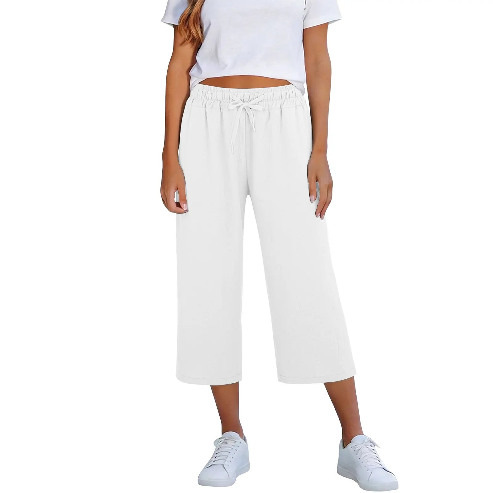 Lisia™ Cropped Wide-Leg Pants With Elastic Waist And Adjustable Drawstring