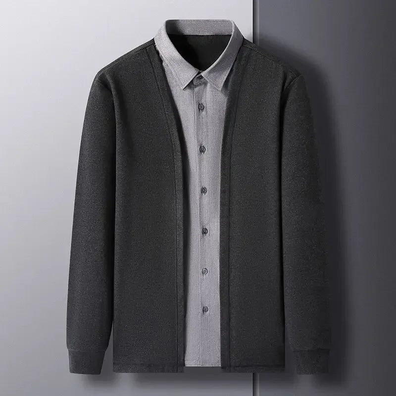 Men’s Two-in-One Cardigan Shirt – Layered Elegance with Everyday Comfort