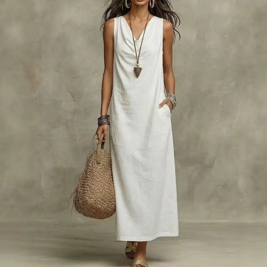 Aveline™ Dress with Draped Neckline, Relaxed Fit and Side Pockets