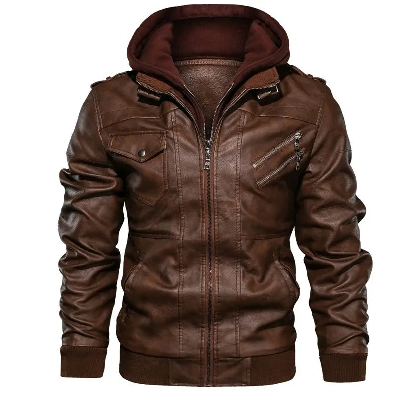 WolfRider™ Jacket in Premium Leather with Removable Hood and Strategic Pockets / The Style of a Man Who Owns the Cold!