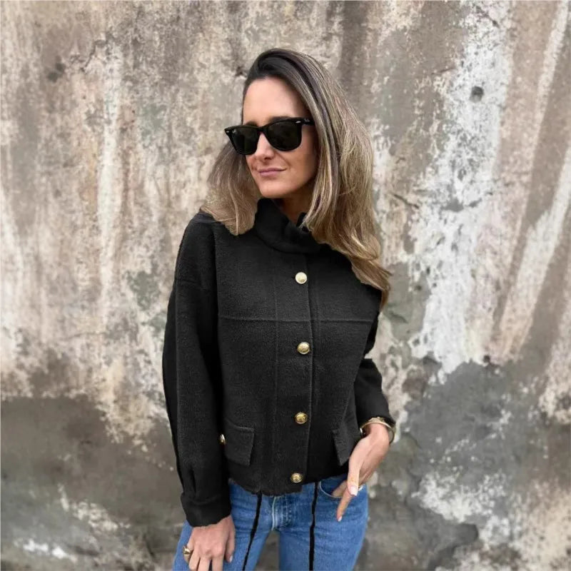 RoyalLine™ Wool Coat with Gold Buttons and High Collar / Style and Comfort in Just the Right Measure!