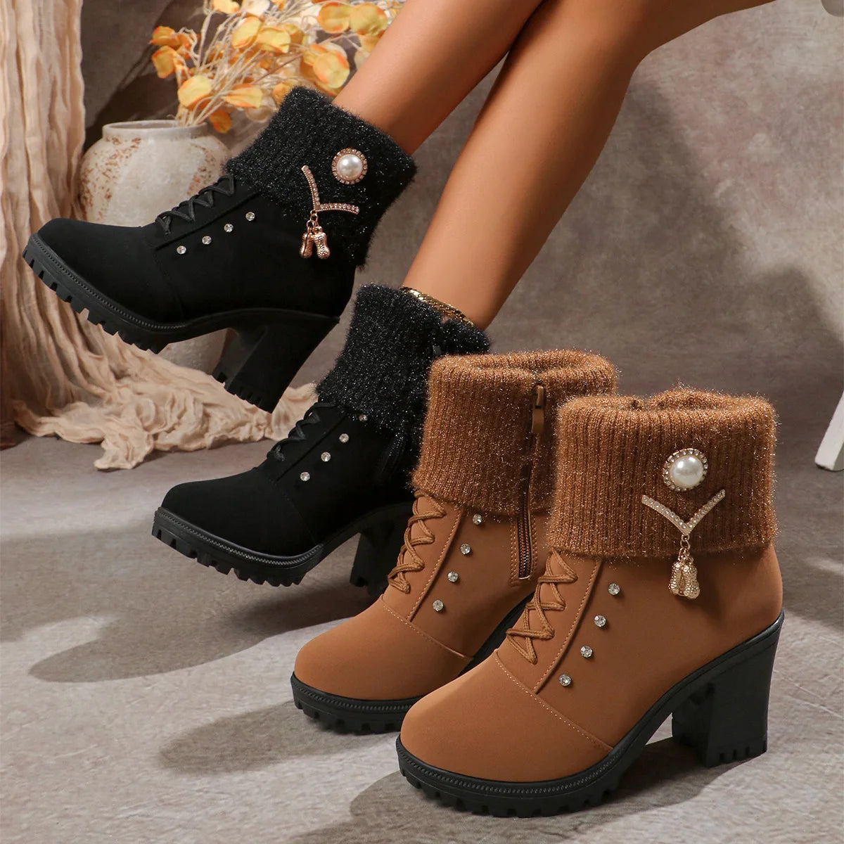 Mirabelle™ Thermal-Lined Boots with Jewel Details and Premium Finish / Elegance and Warmth in Every Step!