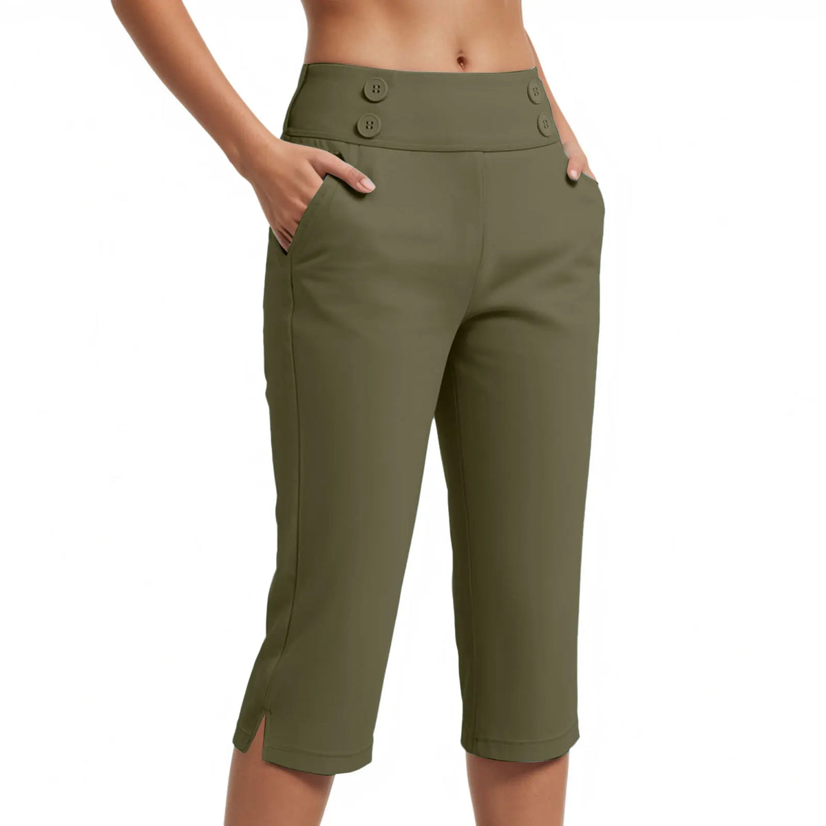 Capri Pants Olivia™ with High Waist, Button Detail and Side Pockets