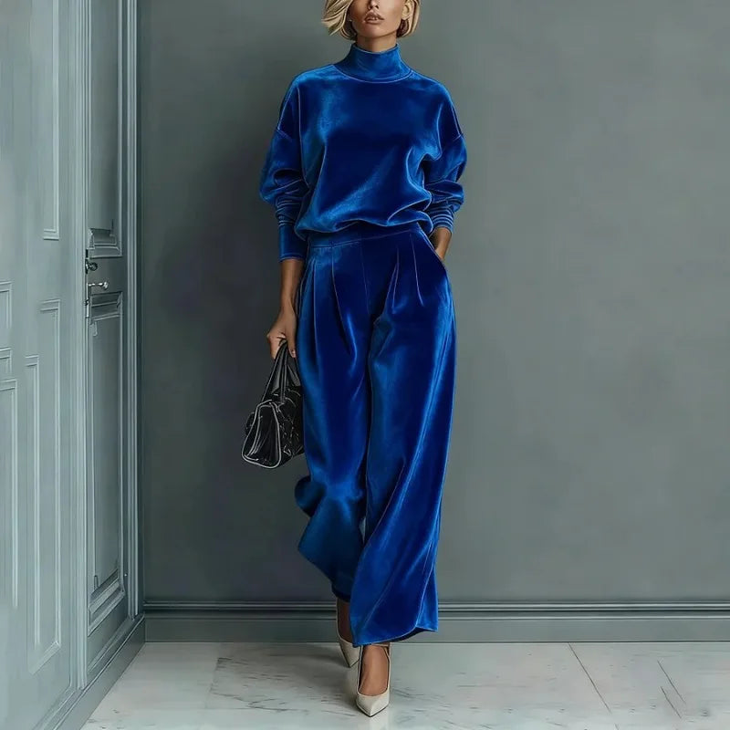 Set Rosamund™ with Velvet-Touch High-Neck Top and Wide-Leg Pants