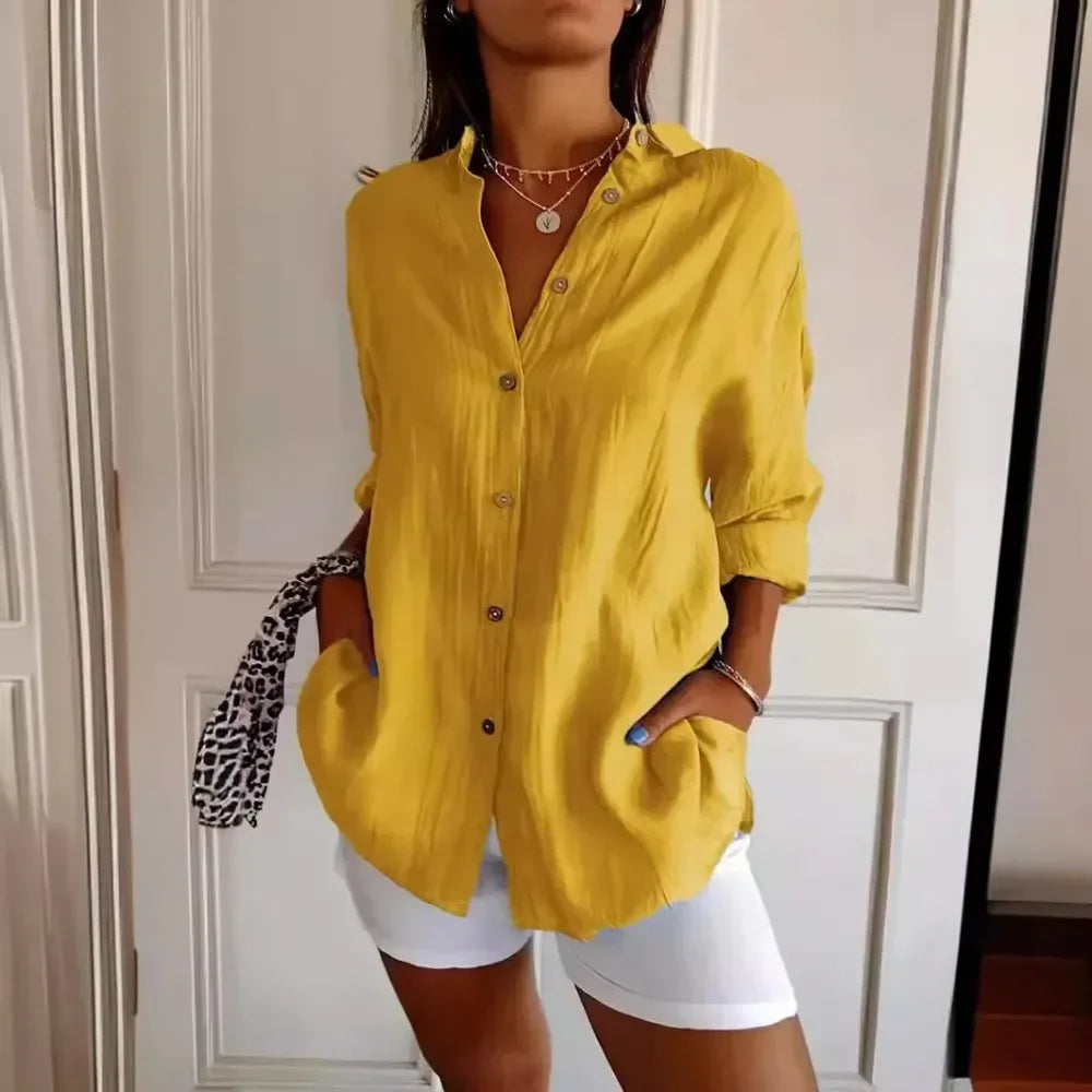Ibiza™ Shirt in Cotton Linen with Semi Pleated Design / Comfort and Style that Embrace the Elegant Woman!