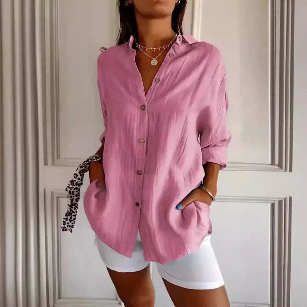 Ibiza™ Shirt in Cotton Linen with Semi Pleated Design / Comfort and Style that Embrace the Elegant Woman!