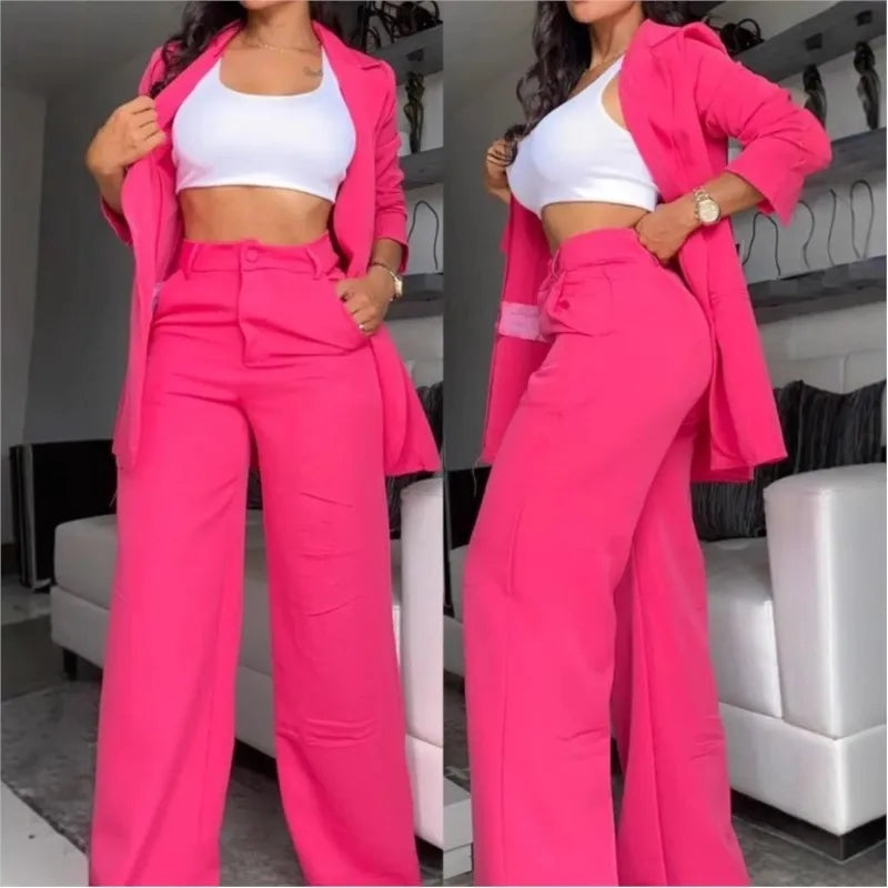 Marcelle™ Women's Blazer and Wide-Leg Pants Set with High-Waisted Design