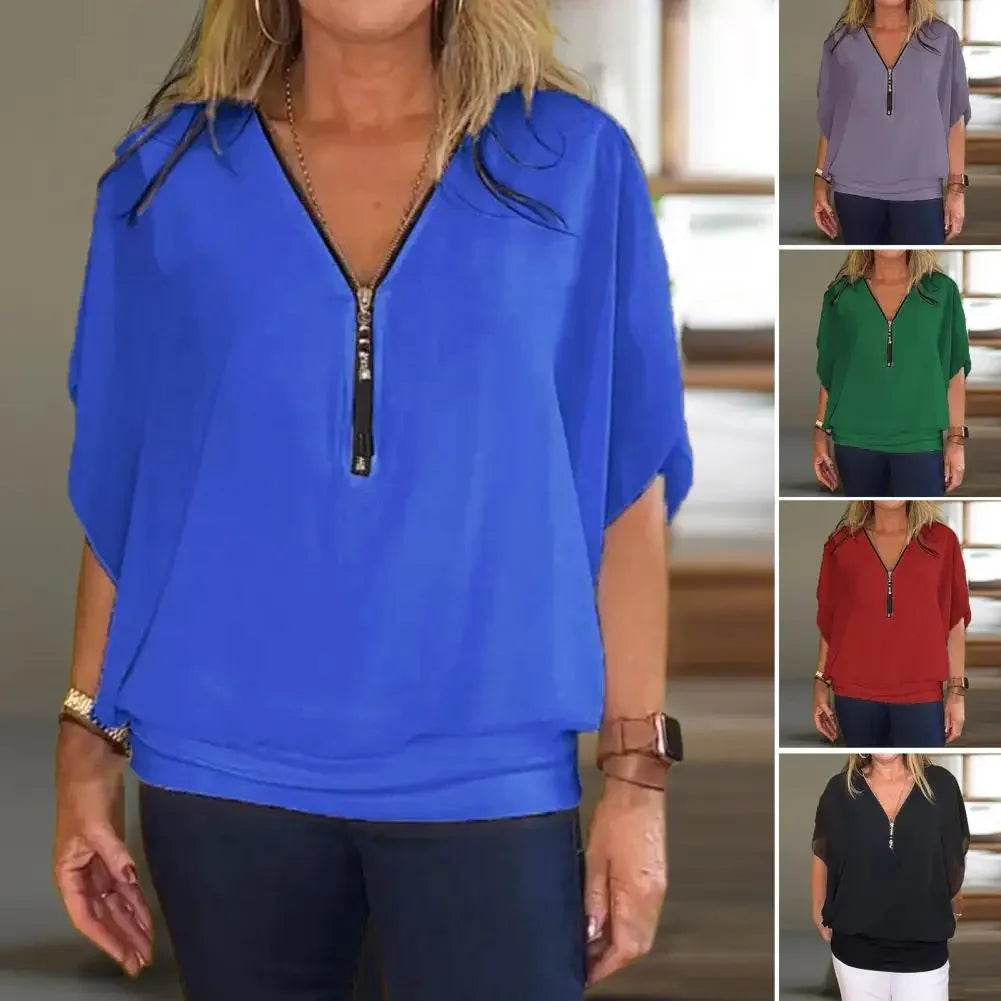 Amara™ Top in Elastic Knit with Zipper / Touch of Elegance and Comfort for Your Day!