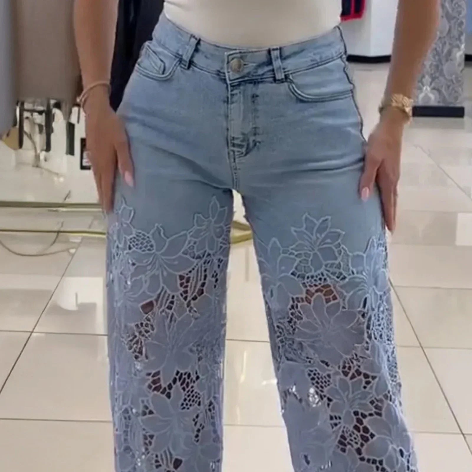 Bethania™ Jeans in Modern Denim with Handcrafted Floral Lace / Casual Chic Style and Comfort for Memorable Looks!