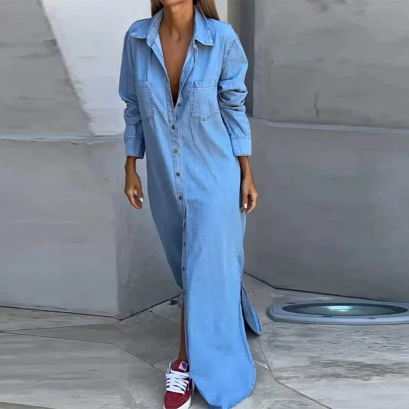 Camden™ Dress in Light Denim Jeans with Front Buttons / The Casual Chic that Walks with You!