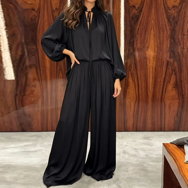 Set Camille™ with Flowy Tie-Neck Blouse and Wide-Leg Pants