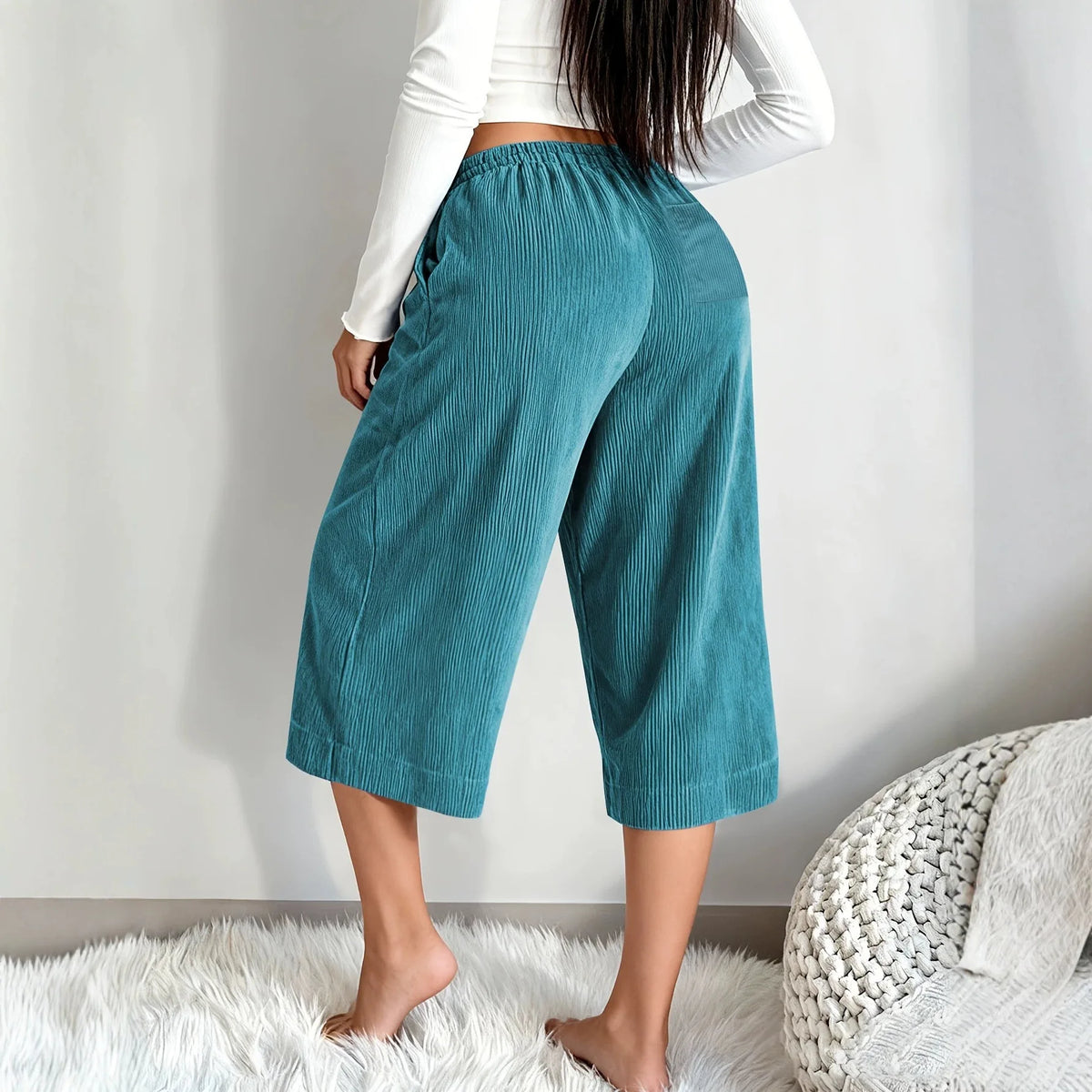 Livenza™ Bermuda Shorts with Ribbed Texture, Adjustable Waist and Wide-Leg Fit