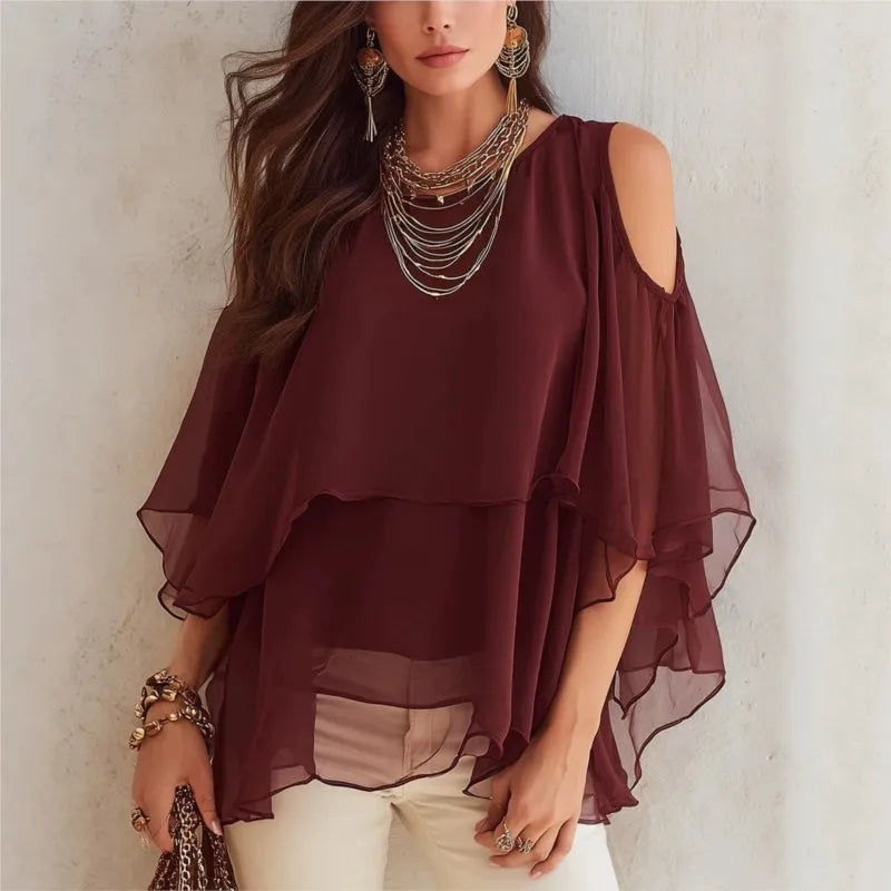 Blouse Lauren™ with Cold Shoulders and Flowy Sleeves
