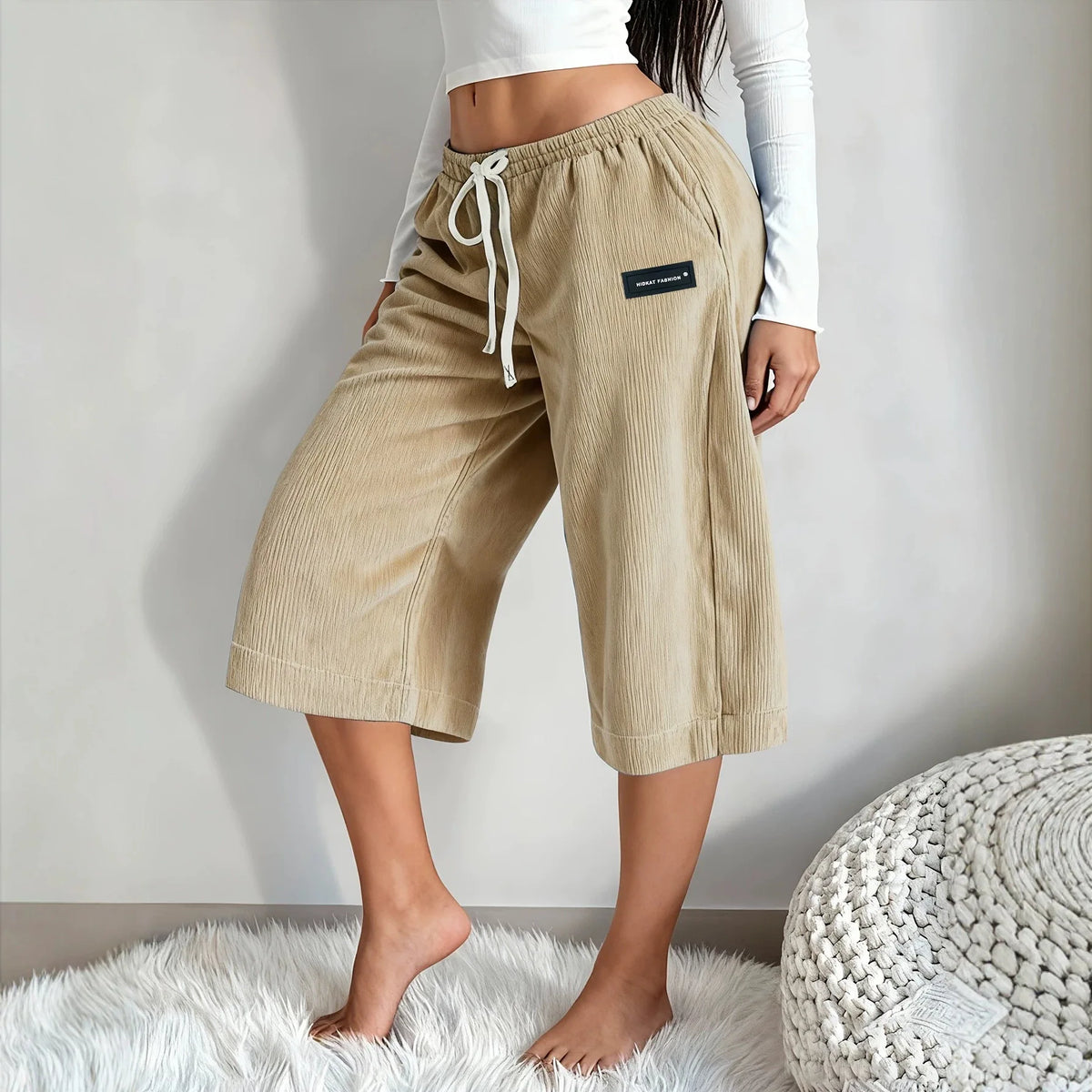 Livenza™ Bermuda Shorts with Ribbed Texture, Adjustable Waist and Wide-Leg Fit