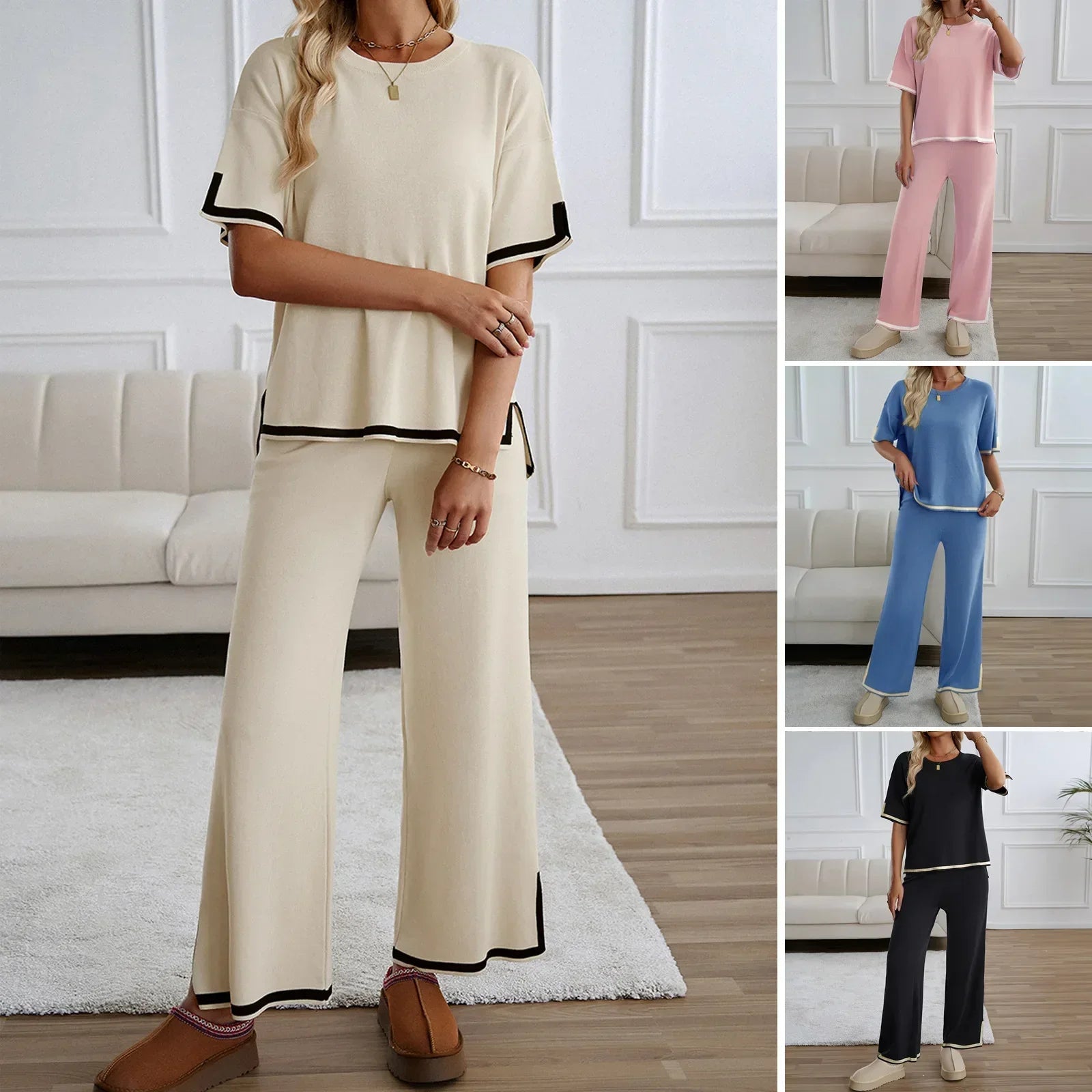 Classy™ Set in Premium Knit with Contrasting Details / For Those Who Value Comfort with a Refined Touch!