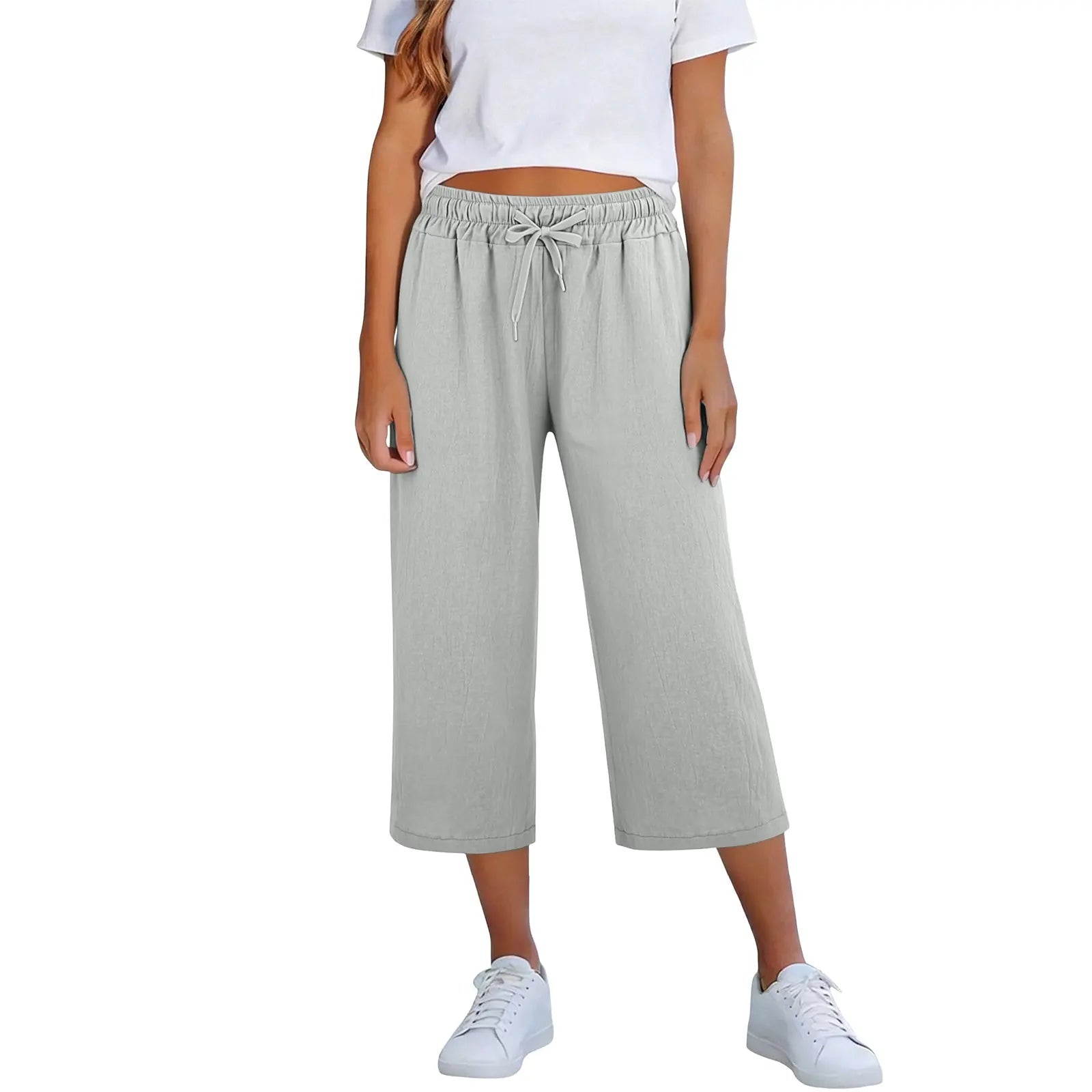 Lisia™ Cropped Wide-Leg Pants With Elastic Waist And Adjustable Drawstring