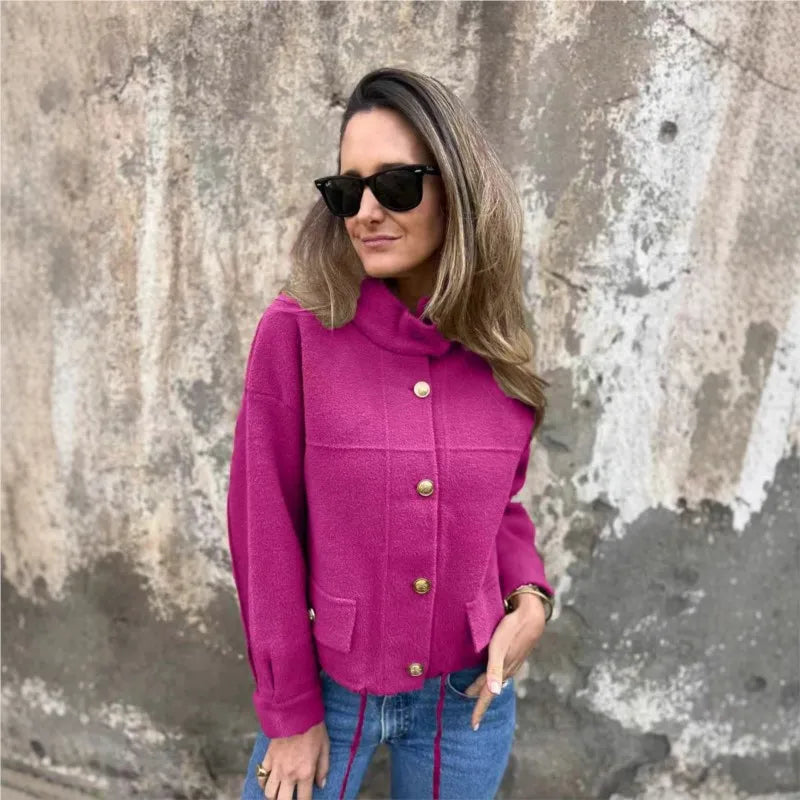 RoyalLine™ Wool Coat with Gold Buttons and High Collar / Style and Comfort in Just the Right Measure!