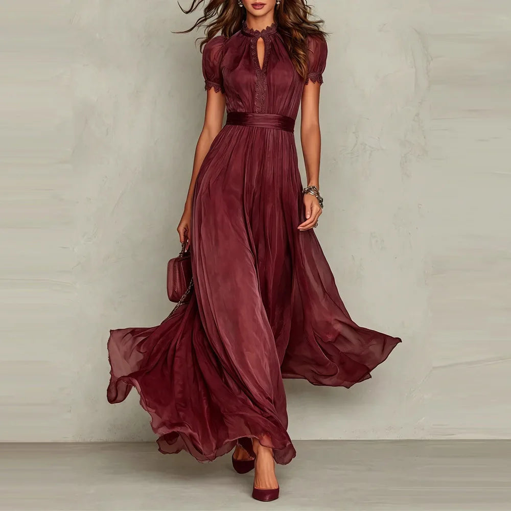 Dress Lenora™ with Flowy Skirt, Defined Waist and Sheer Short Sleeves