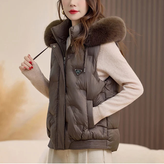 Softline™ Vest in Premium Quilted Fabric with Removable Plush Collar / The Most Chic Version of Winter!