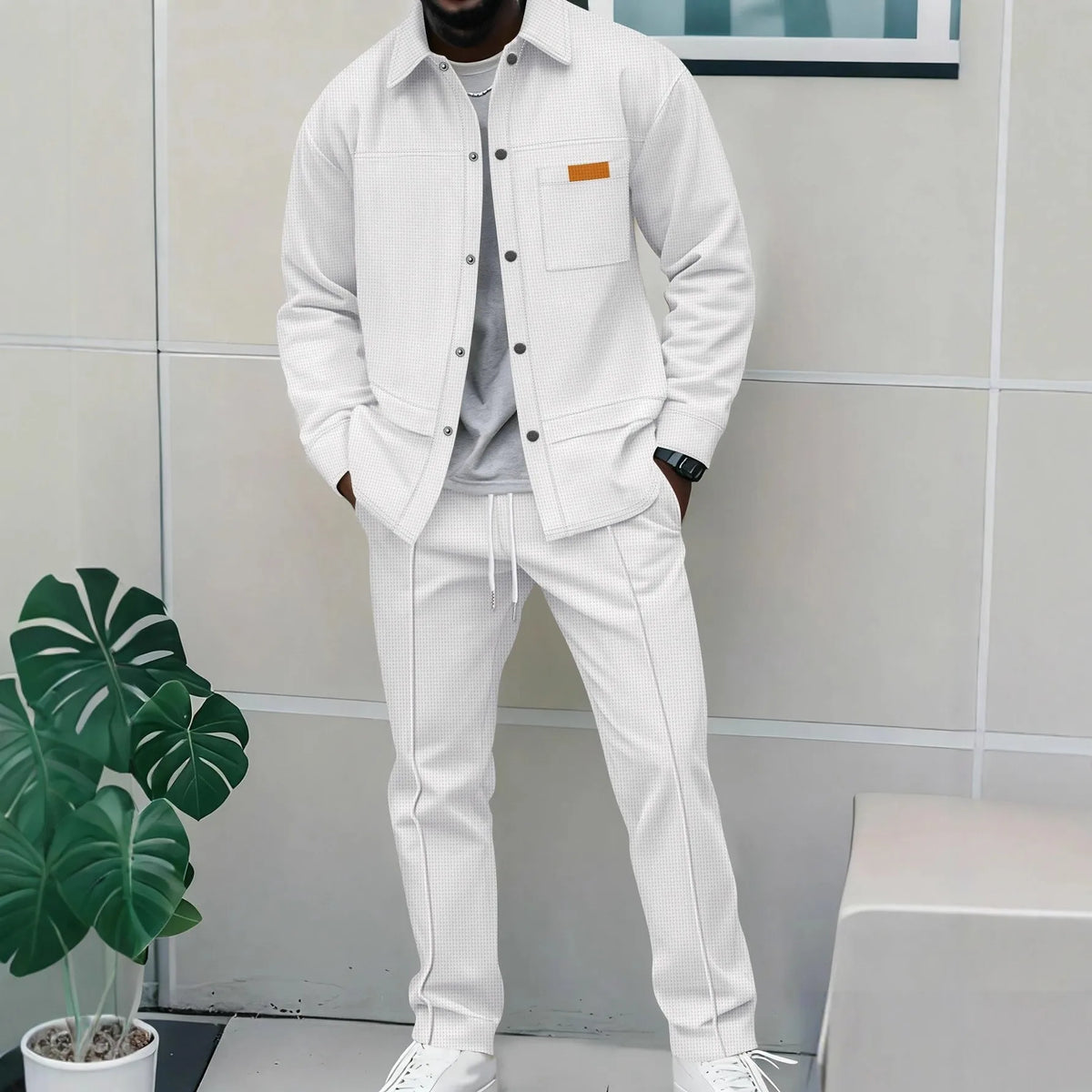 Vercelli™ Textured Fabric Set with Long-Sleeve Shirt and Straight-Leg Pants