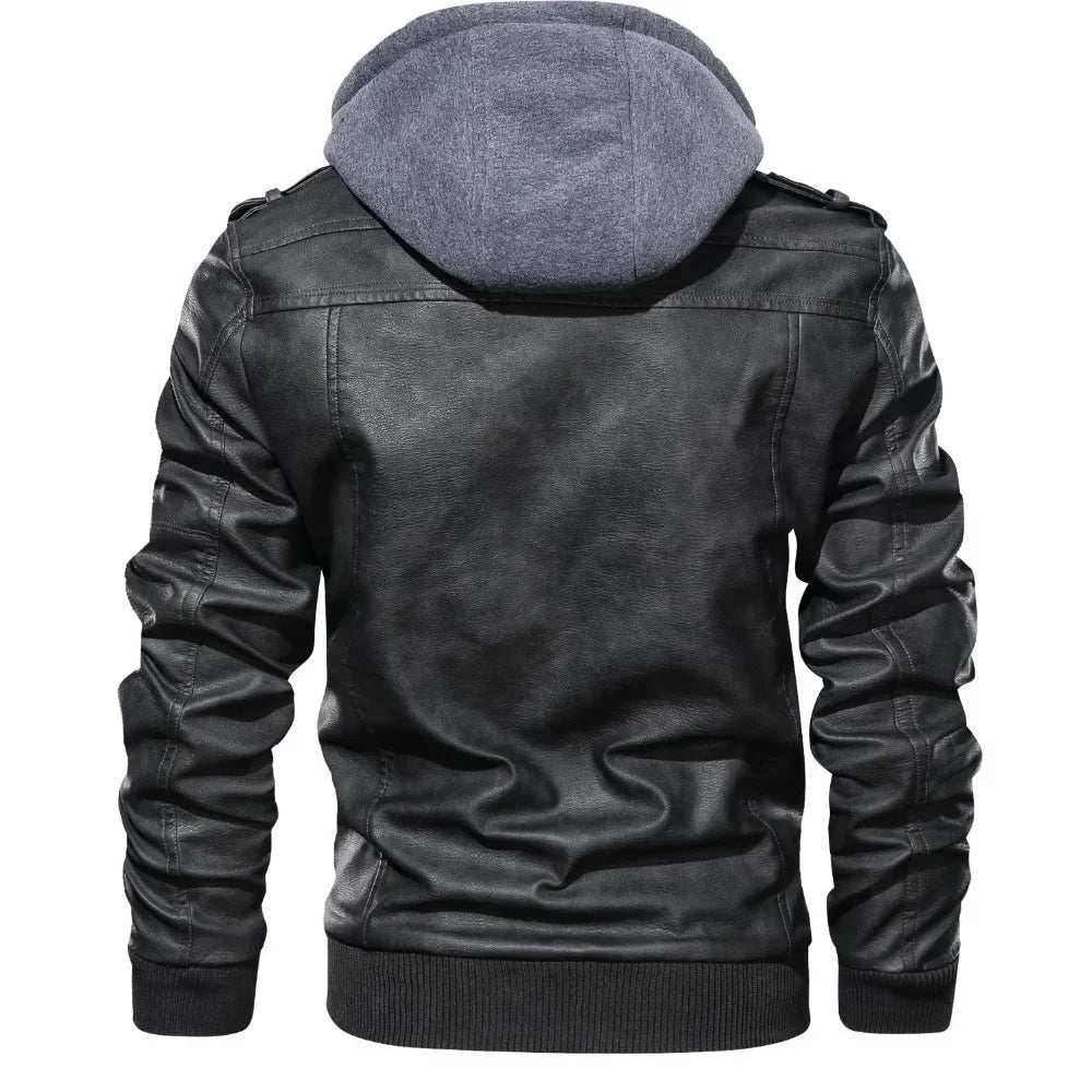 WolfRider™ Jacket in Premium Leather with Removable Hood and Strategic Pockets / The Style of a Man Who Owns the Cold!