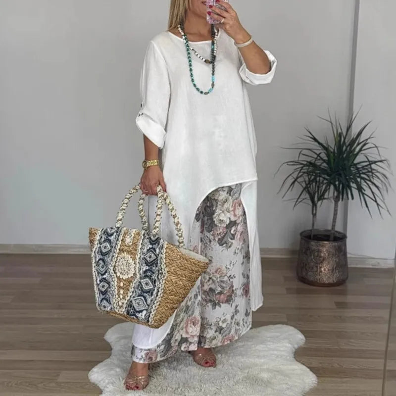 Botanique™ Set with Long Blouse and Floral Print Pants / Artistic Style with Impeccable Fit!