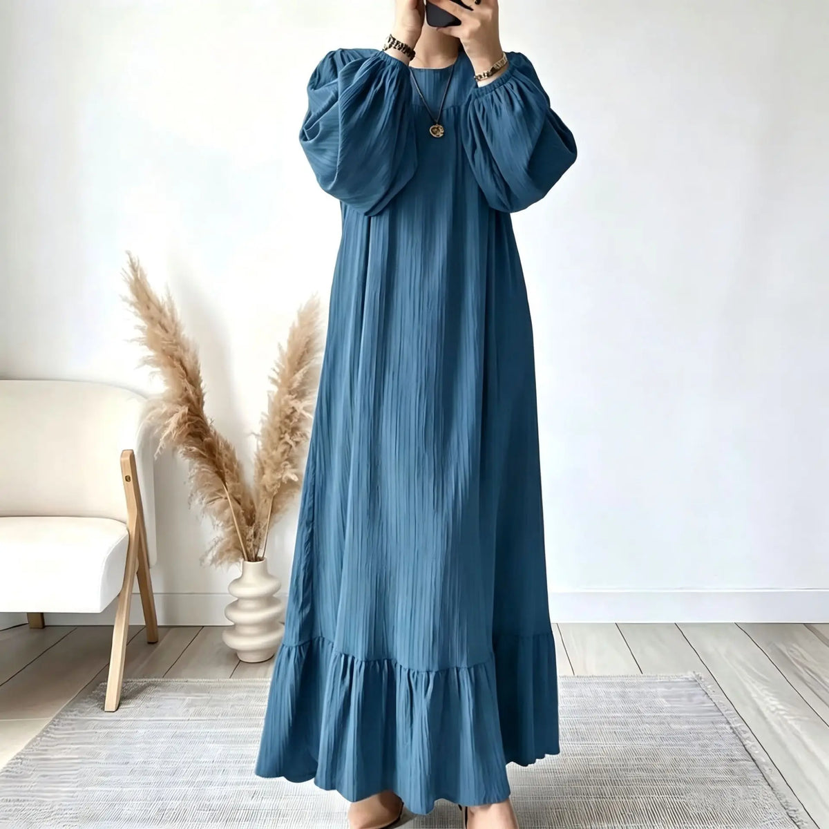 Dress Waverly™ with Voluminous Sleeves, Relaxed Fit and Ruffled Hem