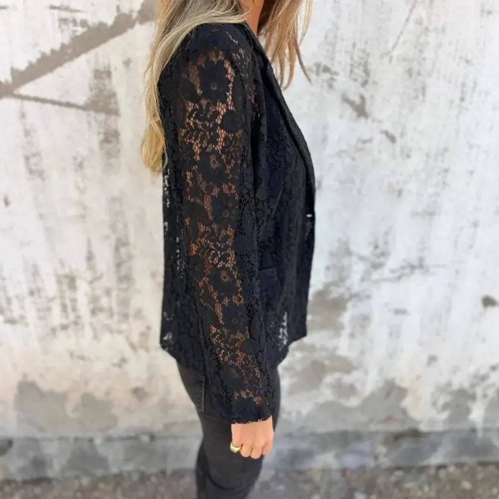 Black Rose™ Blazer in Floral Lace with a Light Drape and Timeless Elegance / An Icon of Sophistication and Feminine Charm!