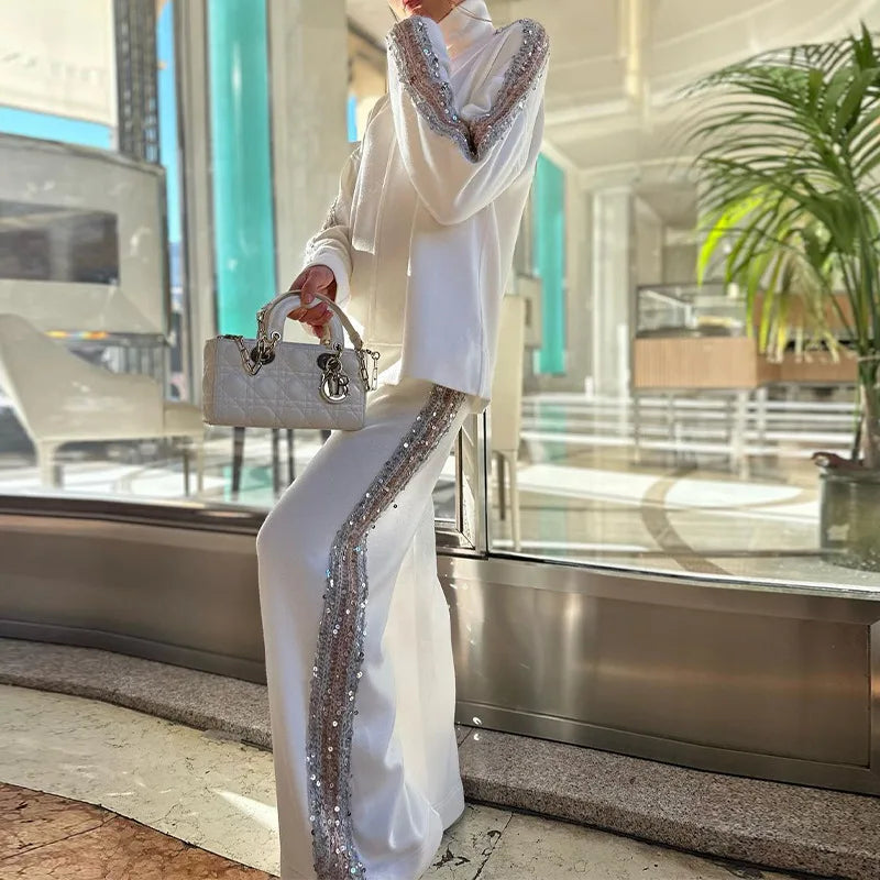 Elysian™ Set with Shiny Side Sweatshirt and High Neck / For Women Who Shine with Style and Softness!