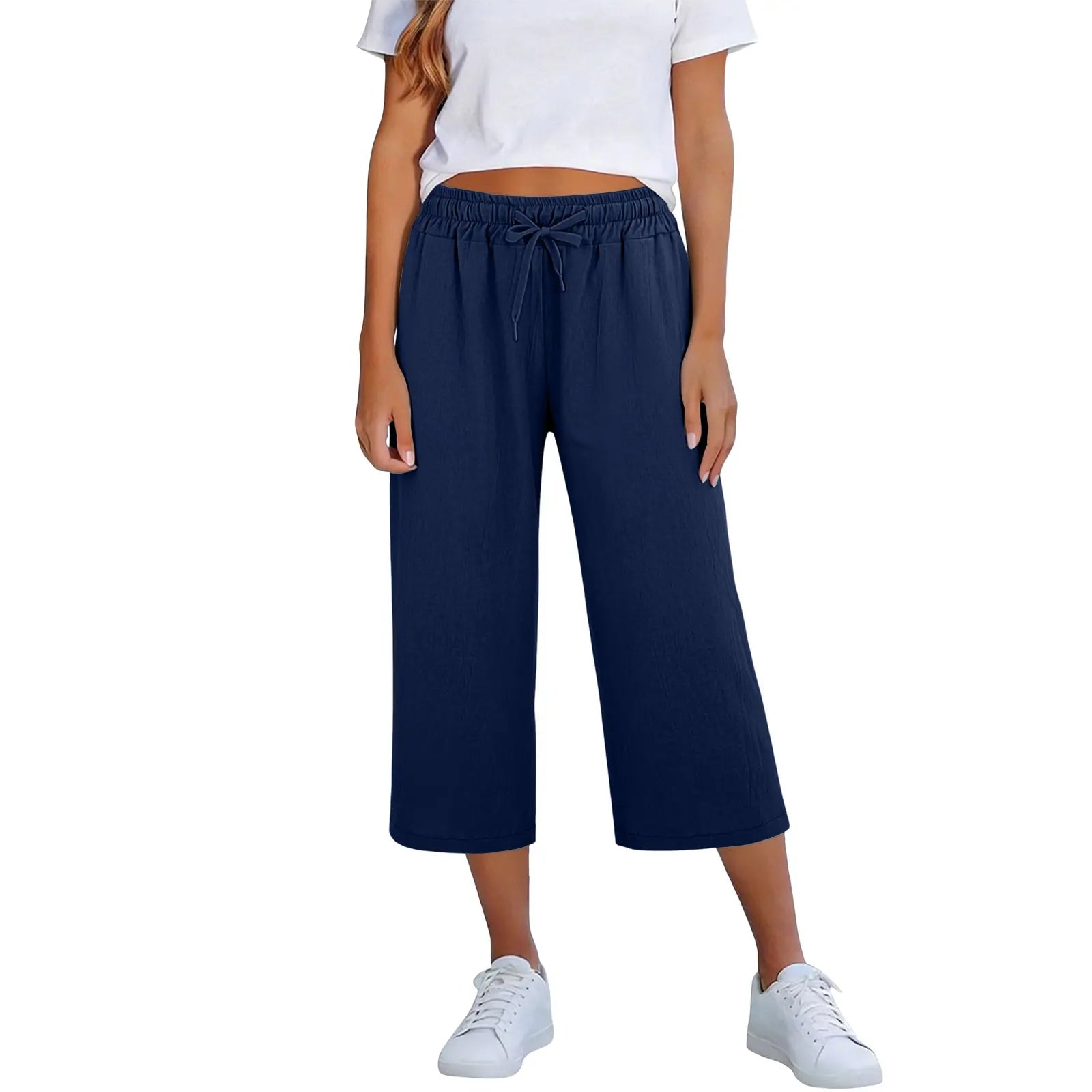Lisia™ Cropped Wide-Leg Pants With Elastic Waist And Adjustable Drawstring