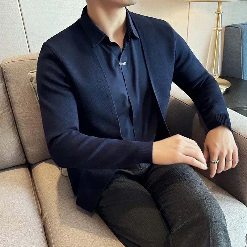 Men’s Layered Shirt with Cardigan Effect – Refined Overlay Design for Maximum Practicality