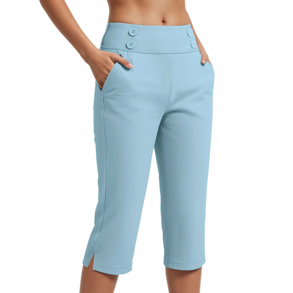 Capri Pants Olivia™ with High Waist, Button Detail and Side Pockets