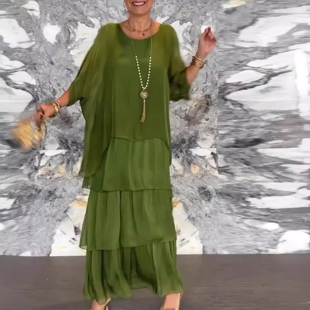 Donna Plissé™ Dress in Flowing Chiffon with Fluid Layers / For women who dance with lightness and elegance!