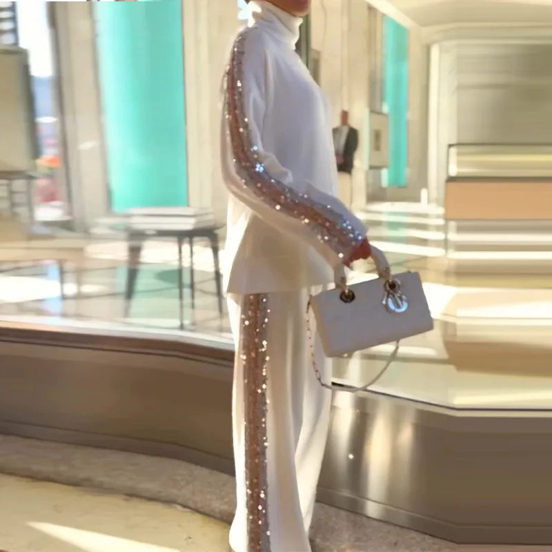 Elysian™ Set with Shiny Side Sweatshirt and High Neck / For Women Who Shine with Style and Softness!