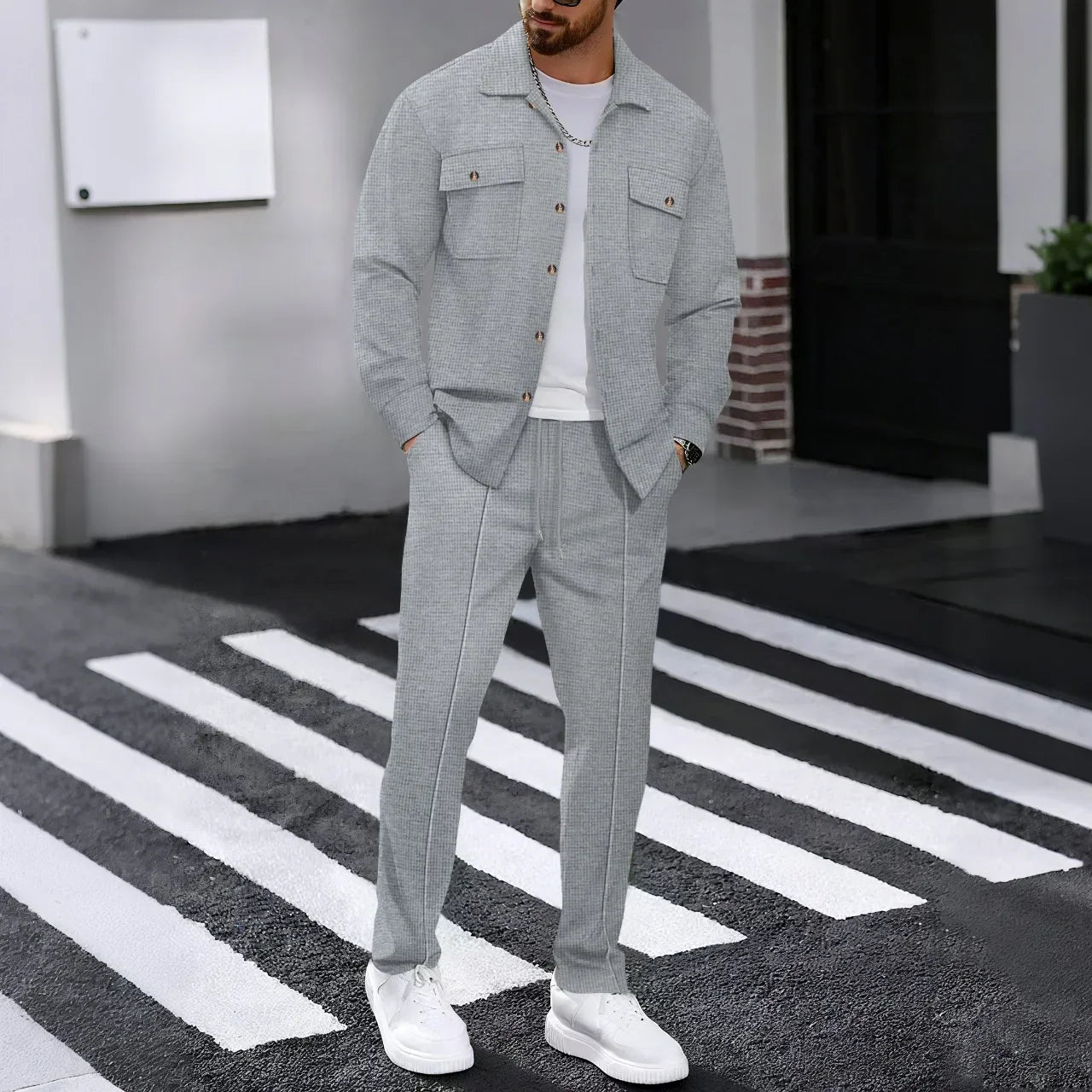 Erik™ Premium Textured Knit Set with Button-Up Shirt