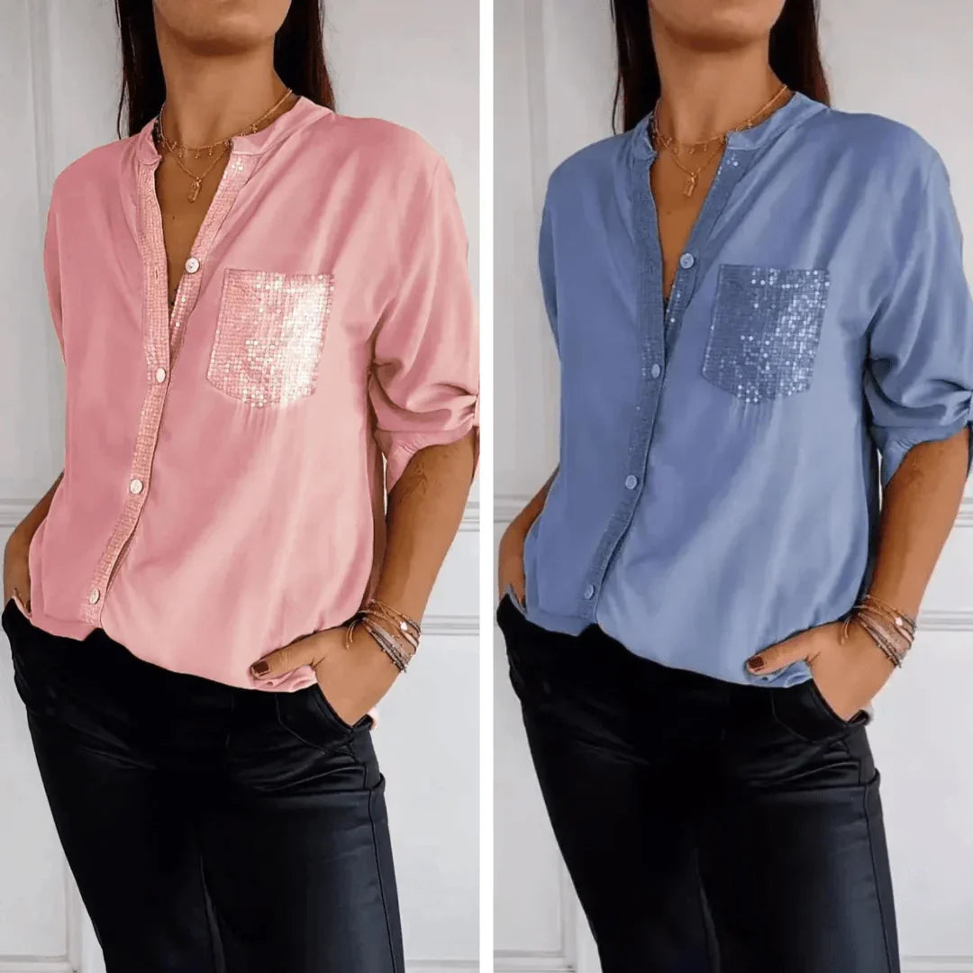 Hortensia™ Shirt with Luxurious Rhinestones / Wrap yourself in Desirable Elegance and Comfort!