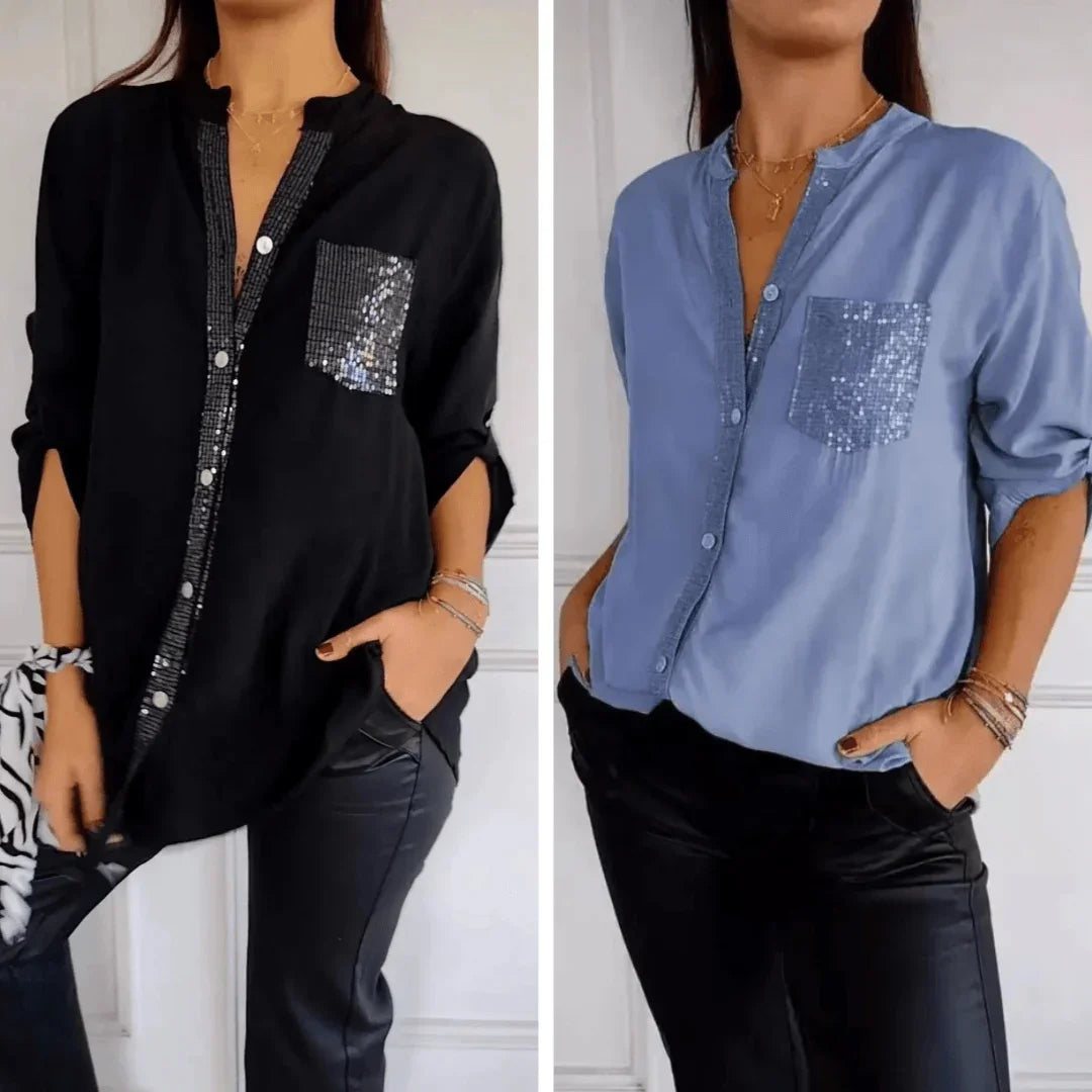 Hortensia™ Shirt with Luxurious Rhinestones / Wrap yourself in Desirable Elegance and Comfort!