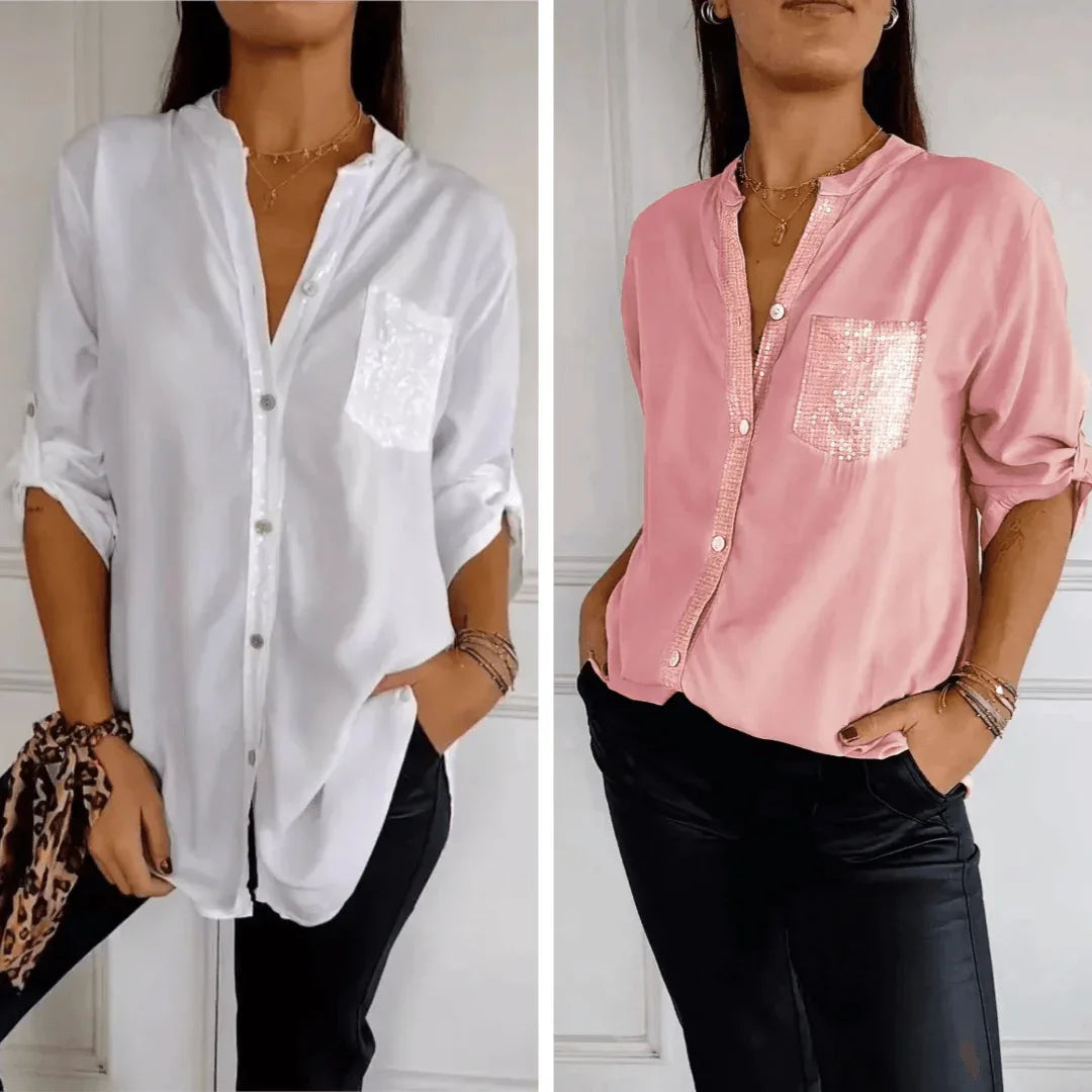 Hortensia™ Shirt with Luxurious Rhinestones / Wrap yourself in Desirable Elegance and Comfort!