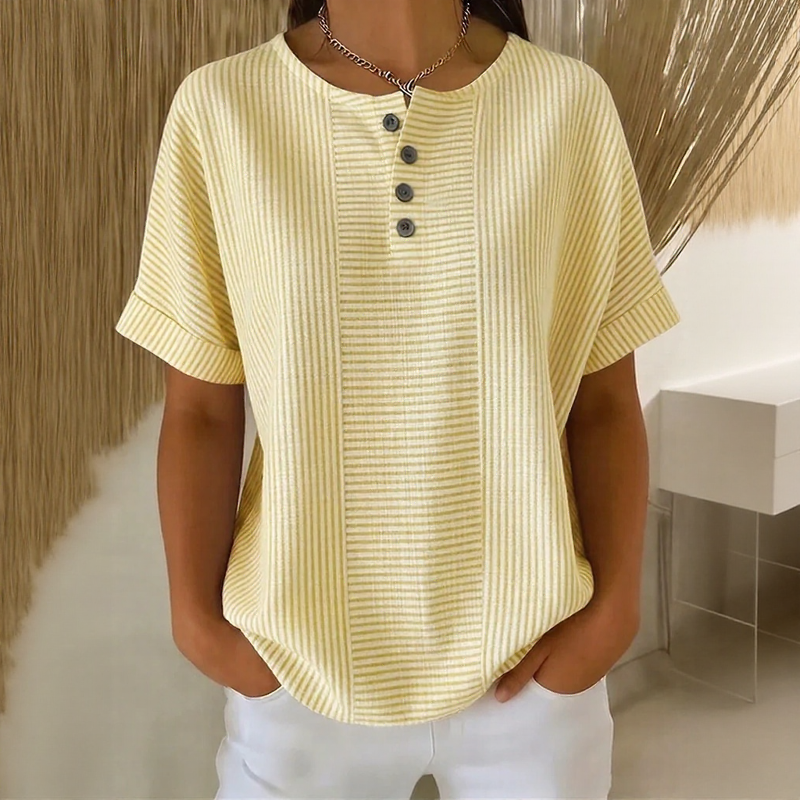 Euddora™ Blouse With Delicate Stripes and Front Buttons