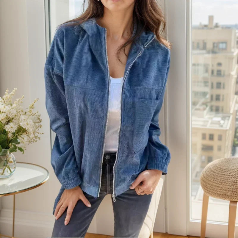 Urban Flow™ Corduroy Jacket with Hood and Front Zip / Style and Comfort That Moves with Your Day!