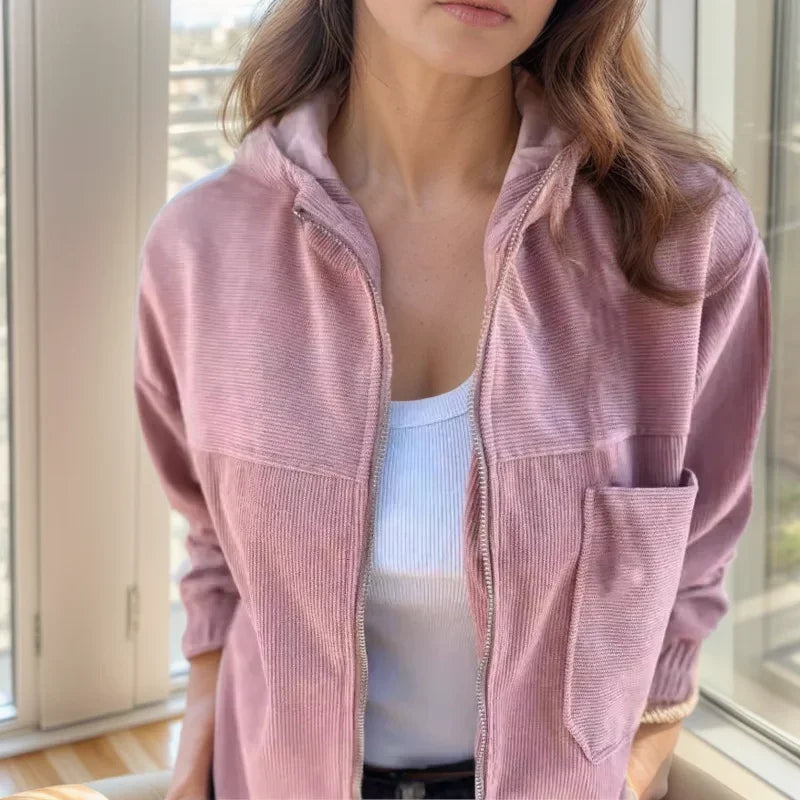 Urban Flow™ Corduroy Jacket with Hood and Front Zip / Style and Comfort That Moves with Your Day!