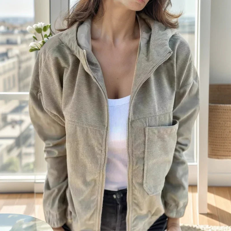 Urban Flow™ Corduroy Jacket with Hood and Front Zip / Style and Comfort That Moves with Your Day!