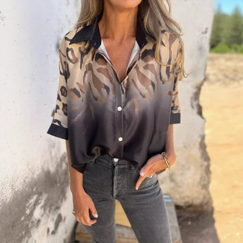 Leopard Flow™ Shirt in Satin with Gradient Animal Print / For Women Who Command Style with Grace!