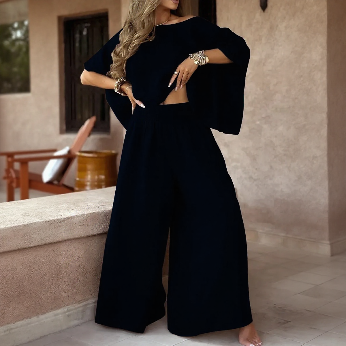 Horizon™ Set in Cotton Linen with Bat Sleeves and High Waist / The Sophistication of a Style that Breathes Lightness!