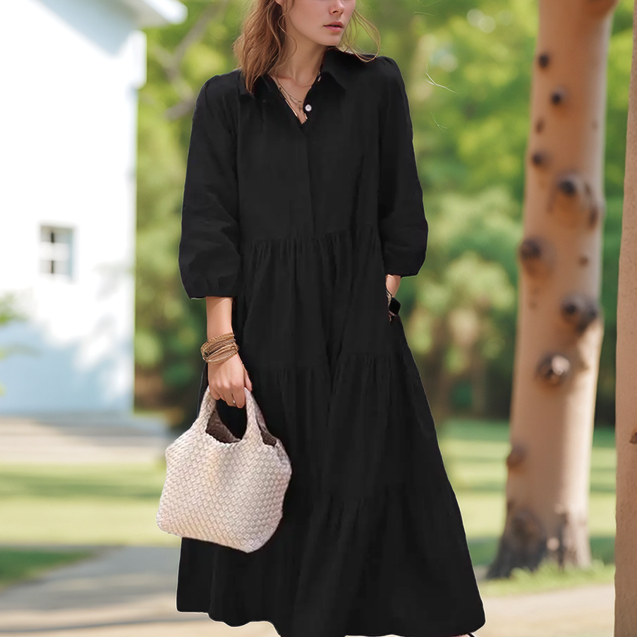 Maison™ Dress in Premium Cotton with Charming Collar and Layered Skirt / Romantic Minimalism That Never Goes Out of Style!