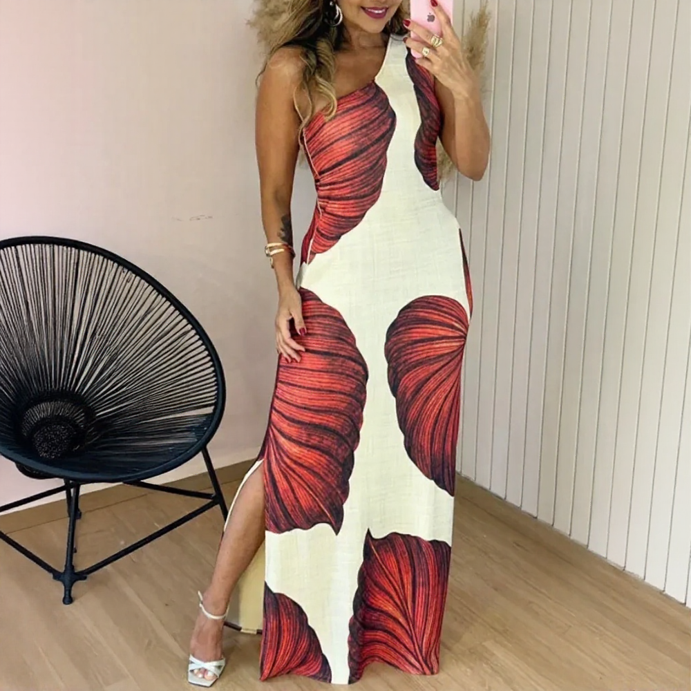 Serenity™ Cotton Dress with Side Slit and Sculpted Foliage / Tropical Sophistication That Never Goes Unnoticed!